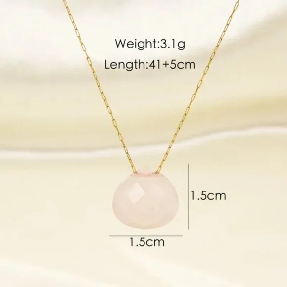 3/$35 14K Gold Plated Pink Natural Stone Oval Pendant Chain Necklace Jewelry - Picture 7 of 7